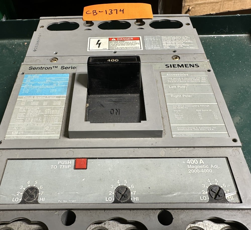 400 Amps, Siemens, Sentron Series, Molded Case Circuit Breaker, 3-Pole, Magnetic - Adjustable Trip, 600 VAC - Image 1