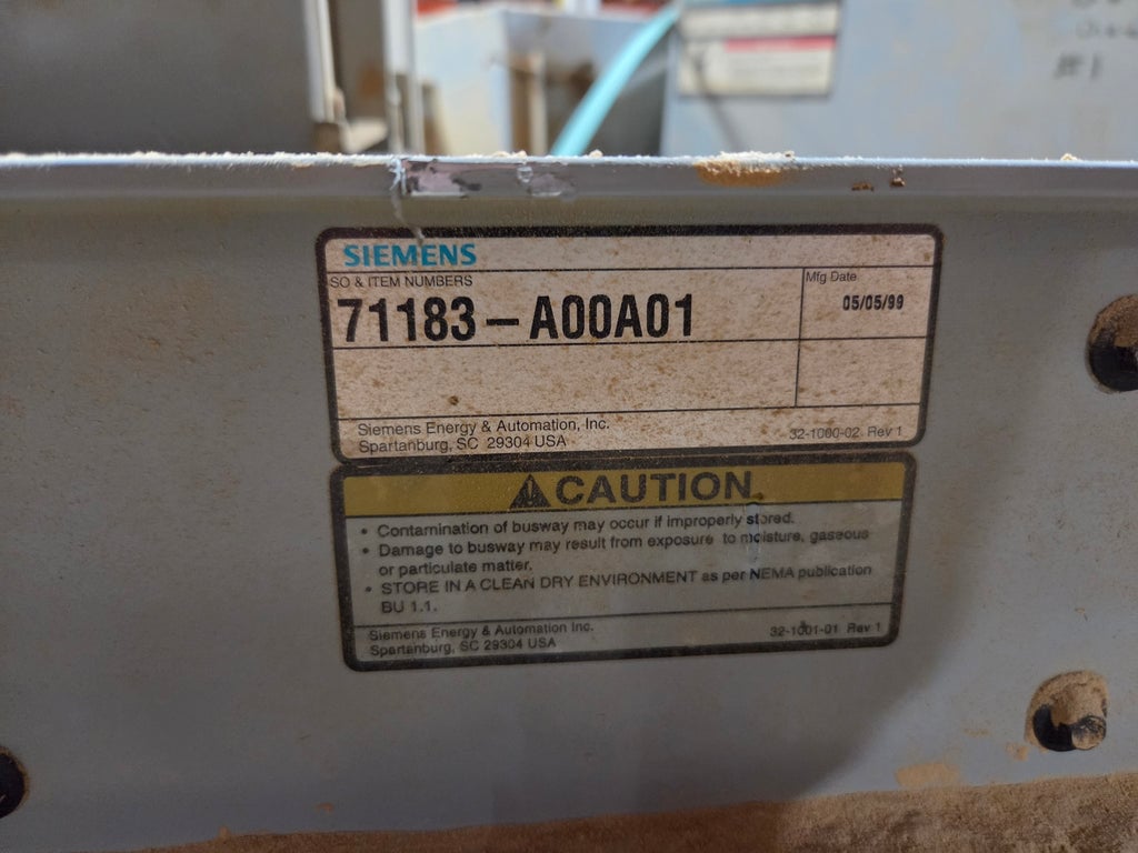 600 Amps, Siemens Sentron, 71183-A00A01, Plug-In Straight Busbar, copper, 4-wire, 3PH, 1999 - Image 5