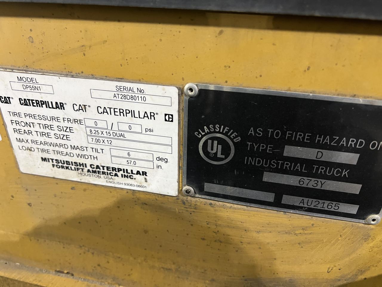 12,000 lb. Caterpillar #DP55N1, diesel forklift, 42" forks, triple stage mast, side shift, fork positioner - Image 9
