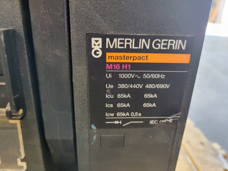 1600 Amps, Merlin Gerin, M16H1, 3-Pole Masterpact Air Circuit Breaker, STR 58 U trip, 65 kA, draw-out - Image 2