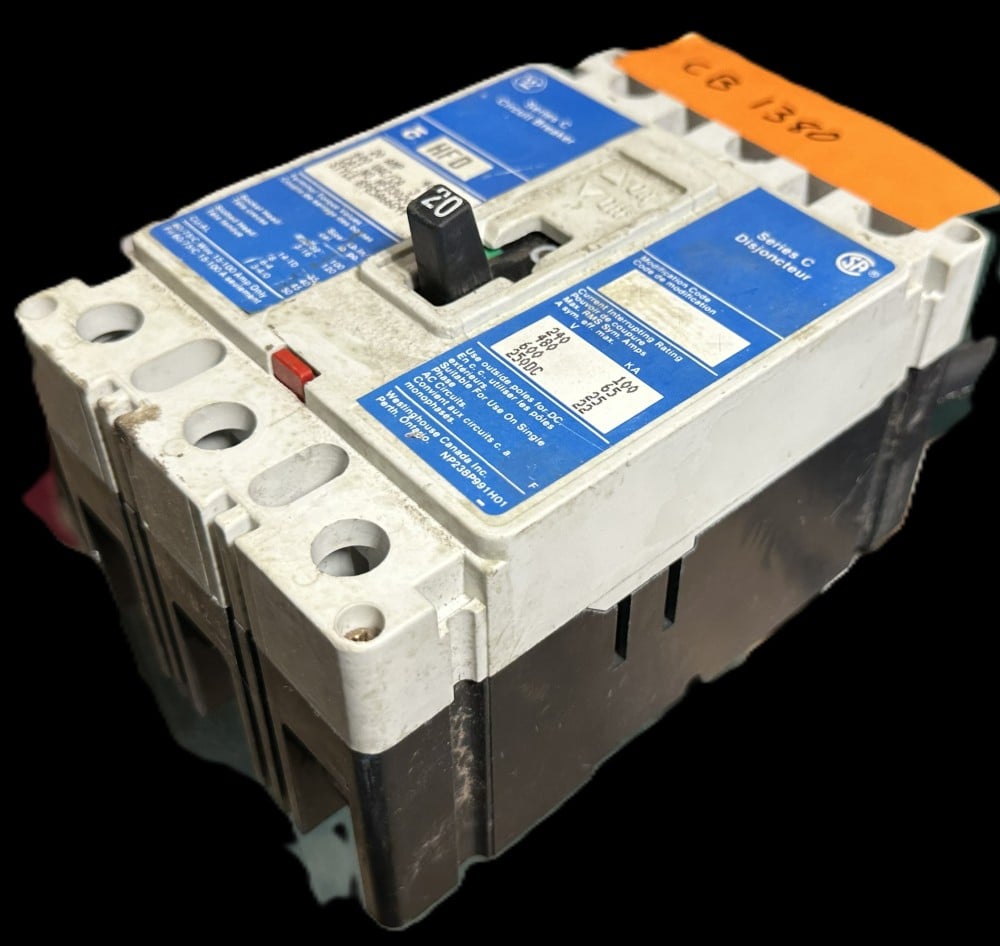 20 Amps, Westinghouse, Series C, 3-Pole, Molded-Case Circuit Breaker, 600 Volts Max, Fixed-Trip - Image 3