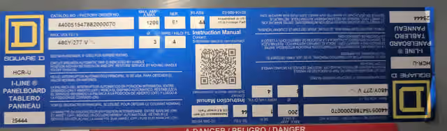 1200 Amp. Square D, I-Line Panelboard, 480 Volts, MLO NEMA 1 HC4486DB - Image 2