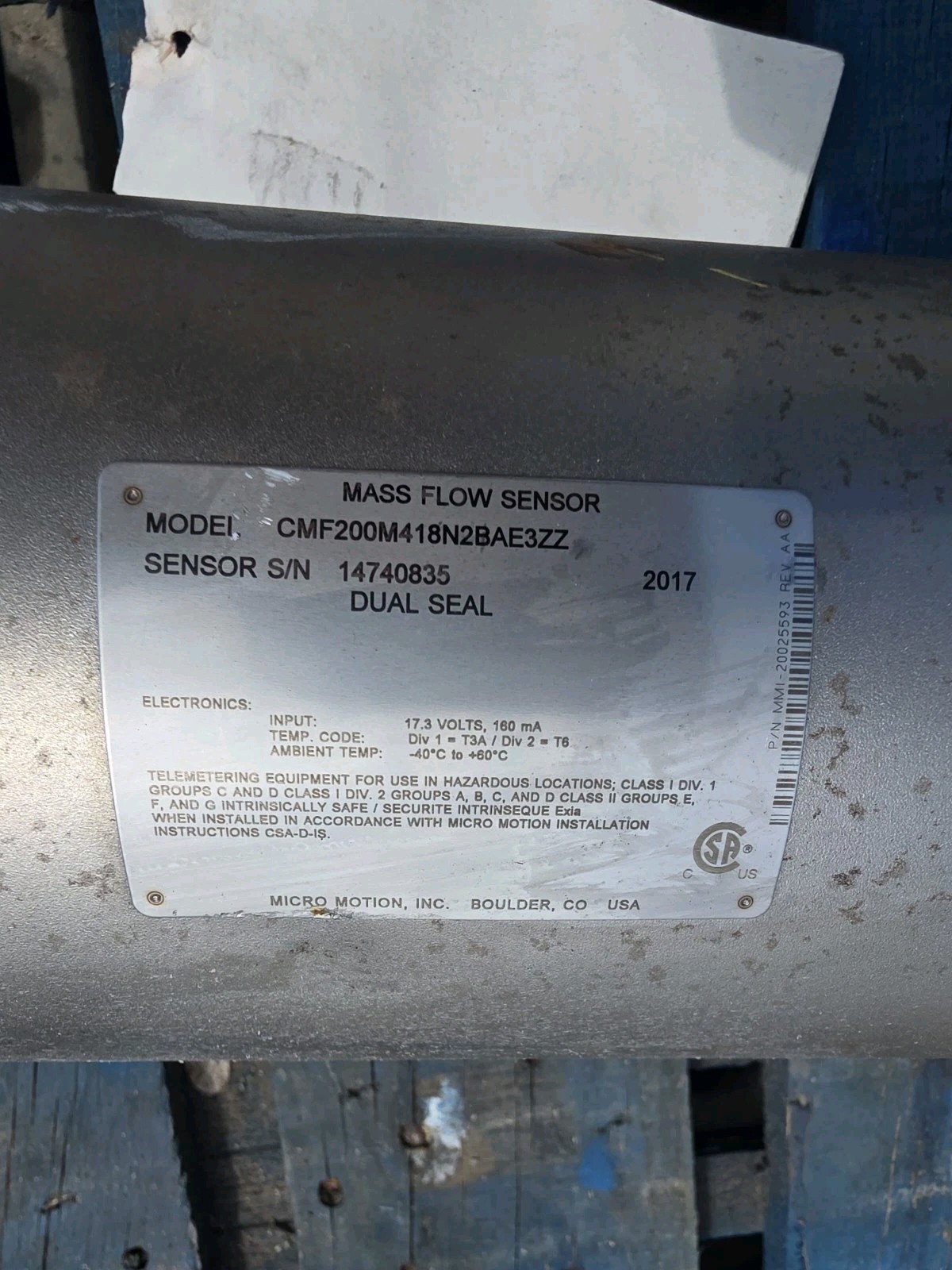 Micro Motion #CMF200M418N2BAE3ZZ, Coriolis Mass Flow Sensor, 2", 150#, Stainless Steel, 2017, NEW - Image 2