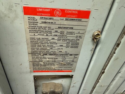 General Electric #CR194A148F2, limitamp motor motor cont, 4160 Volts - Image 3
