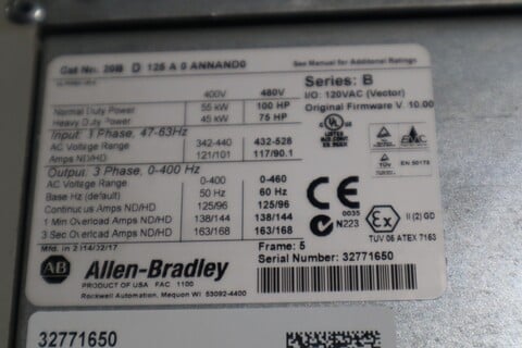 100 HP Allen-Bradley #20BD125A0ANNAND0, powerflex 700 variable frequency dr - Image 2