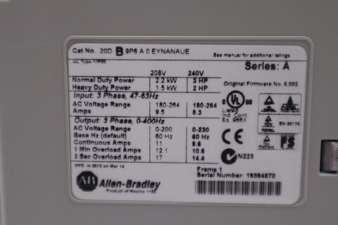 3 HP Allen-Bradley #20DB9P6A0EYNANAUE, powerflex 700s variable frequency d, NEW - Image 3