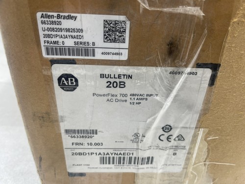 0.5 HP Allen-Bradley #20BD1P1A3AYNAED1, powerflex 700 variable frequency dr, 480 Volts, NEW - Image 3