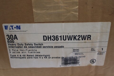 Eaton #DH361UWK2WR, Safety Switch, 30 Amp, 600 Volts, Stainless Steel, NEW - Image 2