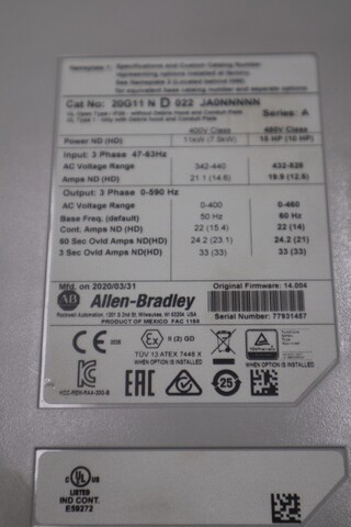 ALLEN BRADLEY 20G11ND022JA0NNNNN /A PowerFlex 755 AC DRIVE - STOCK 3731CC - Image 2