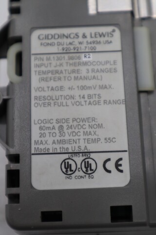 Giddings & Lewis M.1301.9806 R2 Input J-K Thermocouple Temperature STOCK 1484A - Image 2