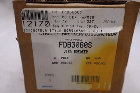 New open box eaton fdb3060s 60 amp 600v 3 pole circuit breaker stk k307a - Image 3