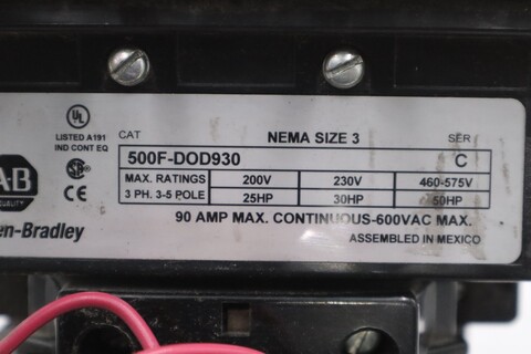 Ab allen bradley 500f-dod930 ser. a 120v contactor stk cc190 - Image 2