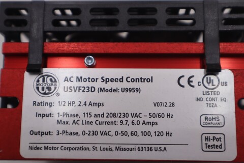 Us motors usvf-23d / usvf23d model u9959 .5 hp vfd drive new unit stock 2312-c - Image 2