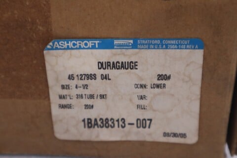 Ashcroft 45-1279-ss-04l/ 45 1279ss 04l 200# pressure gage stock #gf1373 - Image 1