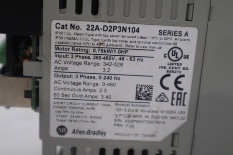 Allen Bradley 22A-D2P3N104/A PowerFlex 4 AC Drive 480V 3Ph 1 HP 2.3A STOCK H90A - Image 2