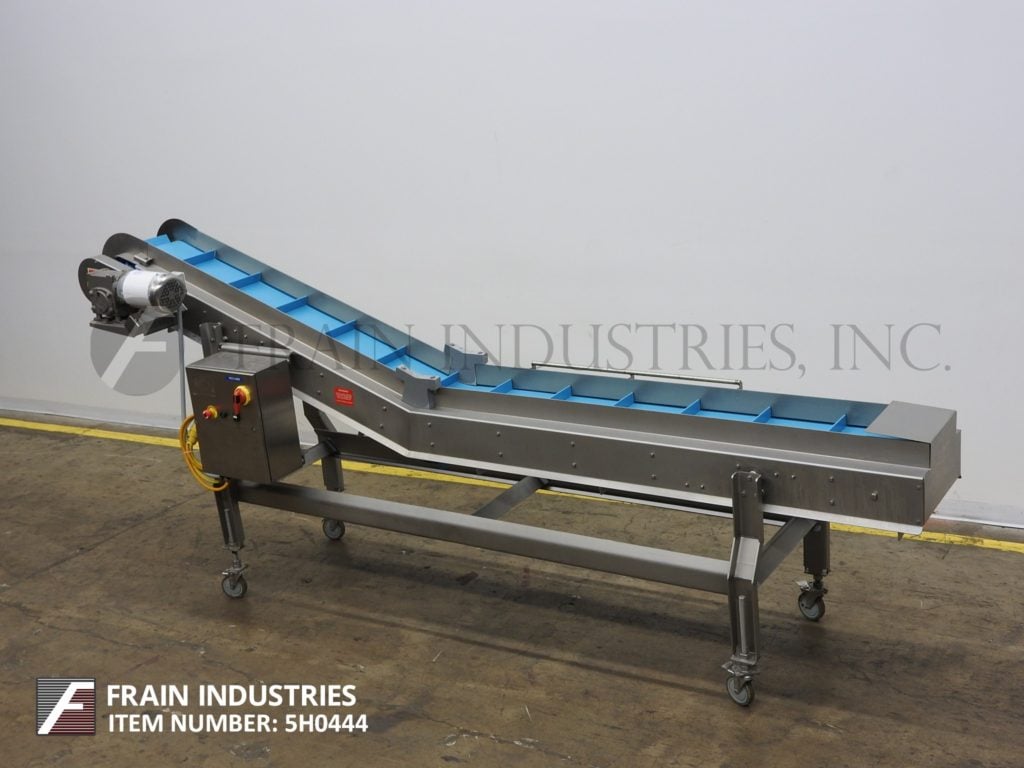 16" wide x 6.1' long, Smalley, Stainless Steel, inclined cleated belt conveyor, food grade belt, 1/2 HP drive - Image 1