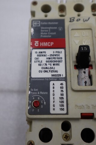 HMCP015E0 Cutler-Hammer Hammer Motor Circuit Protector 15A 3P 600V STOCK 4055-A - Image 5