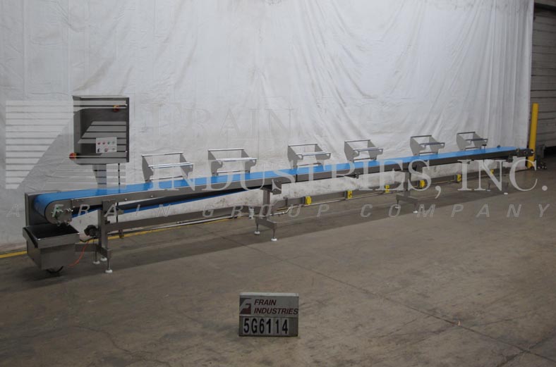 15-3/4" wide x 32.7' long, Grote, Stainless Steel belt conveyor, food grade, LH - Image 1