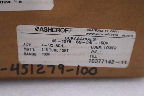 Ashcroft 45-1279-SS-04L-100# Duragauge Pressure Gauge - STOCK GF1285 - Image 1