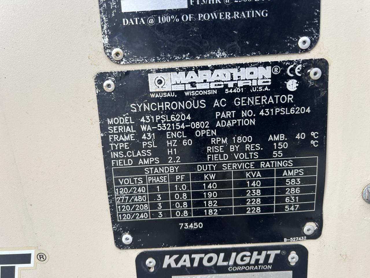 100 KW Kato light #100FPG4, NG/LP generator set, 120/208 Volts, 1/3 phase, 8.1L PSI engine, enclosed, 114 - Image 10