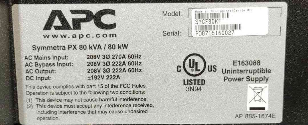 80.0 KVA APC Symmetra PX #SYCF80KF, uninterruptible power supplies system, 80 KW, 208 Volts, 3 phase, w/ - Image 8