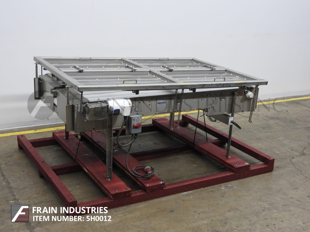 52-1/2" W x 83" L Nercon, Stainless Steel bi-directional table top belt accumulation conveyor - Image 1