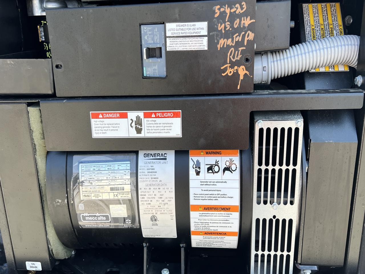 20 KW Generac #G0070980, diesel generator set, 120/240 Volts, 1-phase, Mitsubishi ECP28-2L4 engine, sound - Image 7