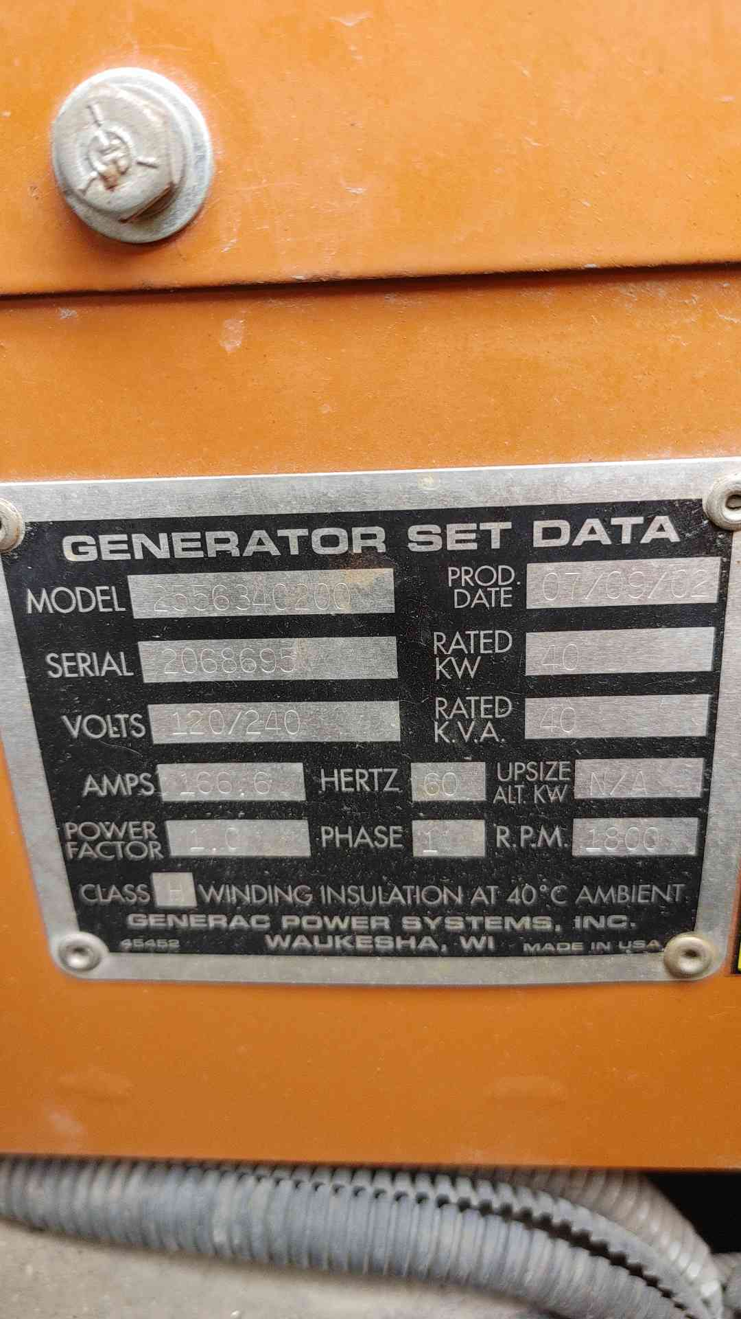 40 KW Generac #2556340200, diesel generator set, 120/240 Volts, 1-phase, 166.6 Amps, 2000 Series, sound - Image 4