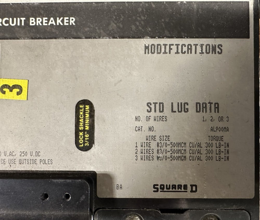 600 Amps, Square D, Molded Case Circuit Breaker, 3-Pole, 600V Max., Adjustable Thermal Magnetic Trip 3000A - - Image 2