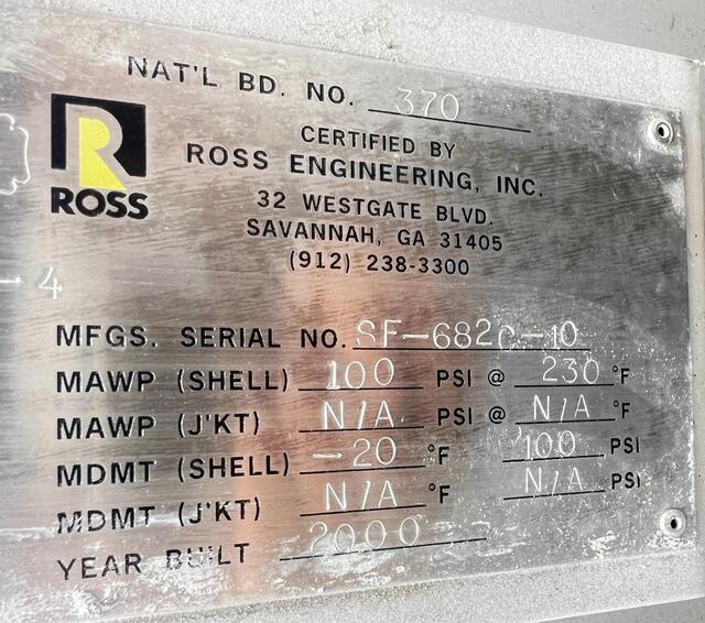 Ross Engineering, Vertical Carbon Absorber, Stainless Steel, 840 gallon, 100 psi @ 230&deg;F shell, 2000, (3 - Image 2