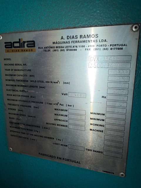 0.8" x 13' 4" Adira #GVX-1340, hydraulic power squaring shear, 493 kN cutting force, 440 V., 60 Hz., 1999 - Image 8