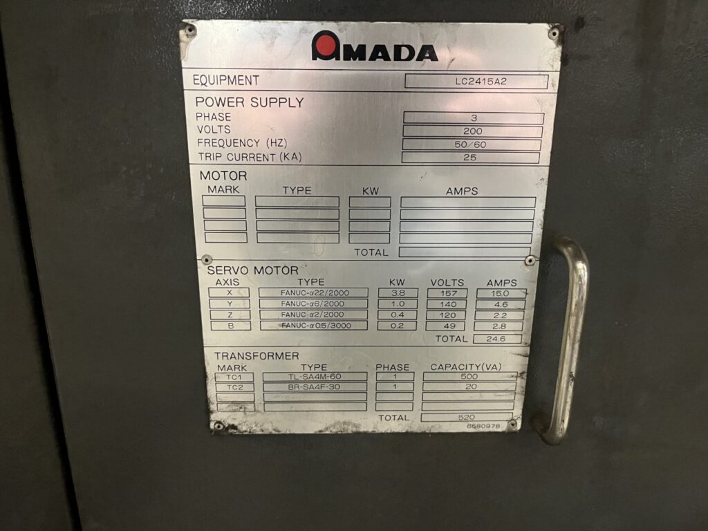Amada #Pulsar-2415, CNC laser, 2000 watt, 5' x 10' table, 11.8" Z, 0.5" mild steel capacity, sheet - Image 10