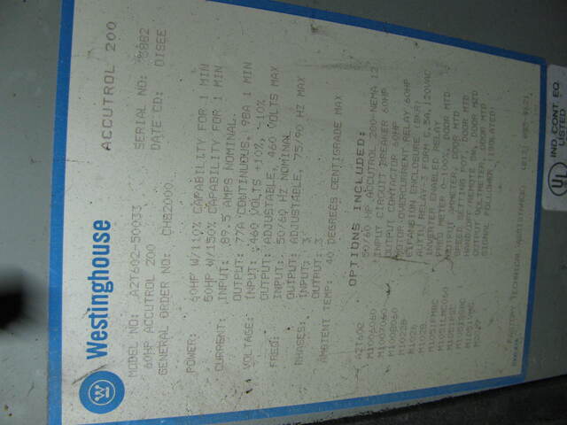 60 HP Westinghouse, Accutrol-200 -A2T602-50033, AC Variable Frequency Drive - Image 2