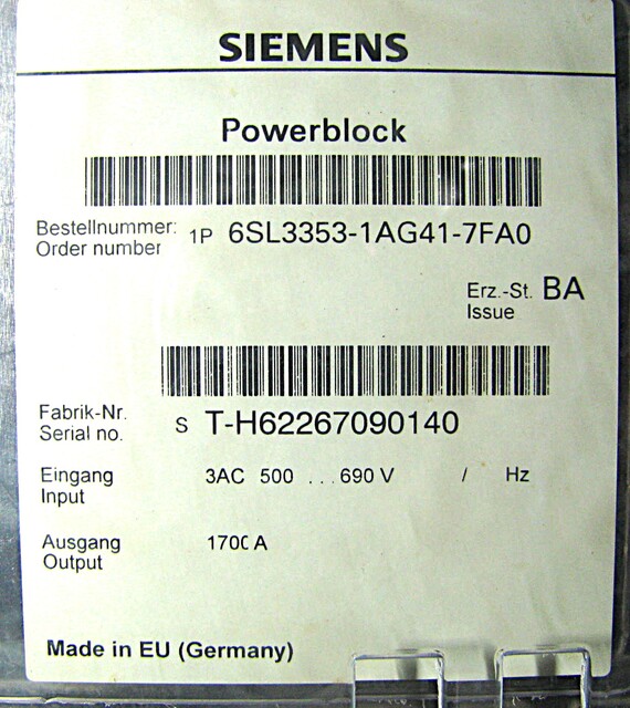 1850 HP Siemens, 6SL3330-6TG41, Sinamics Smart Line Module Converter w/ Power Block, 1700 amps - Image 4