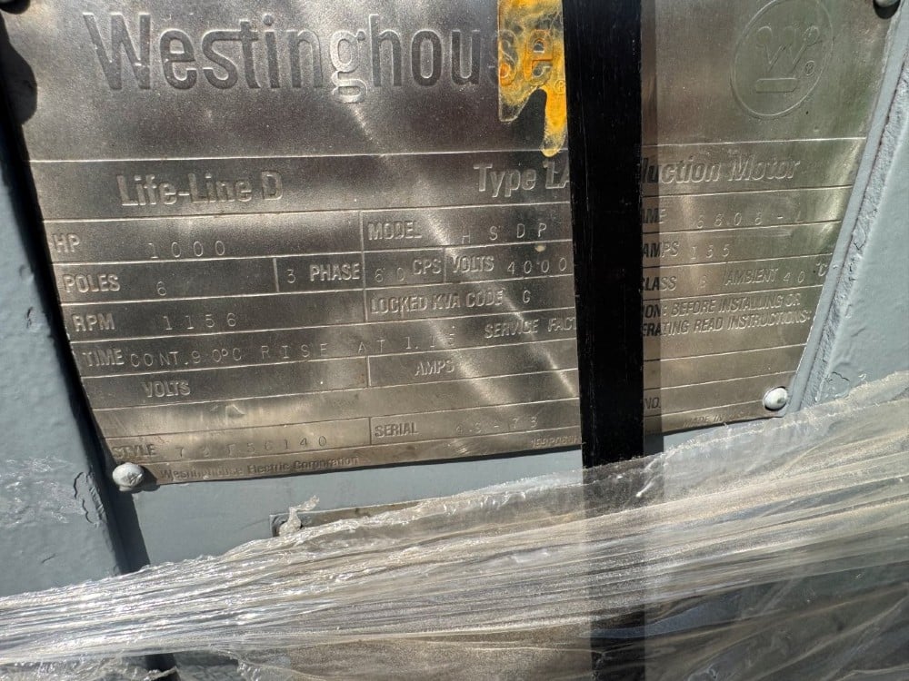 1000 HP 1189 RPM Westinghouse, Frame 6808-L, ODP, Sleeve, 1.15 service factor, 2300/4000 Volts (3 available) - Image 2