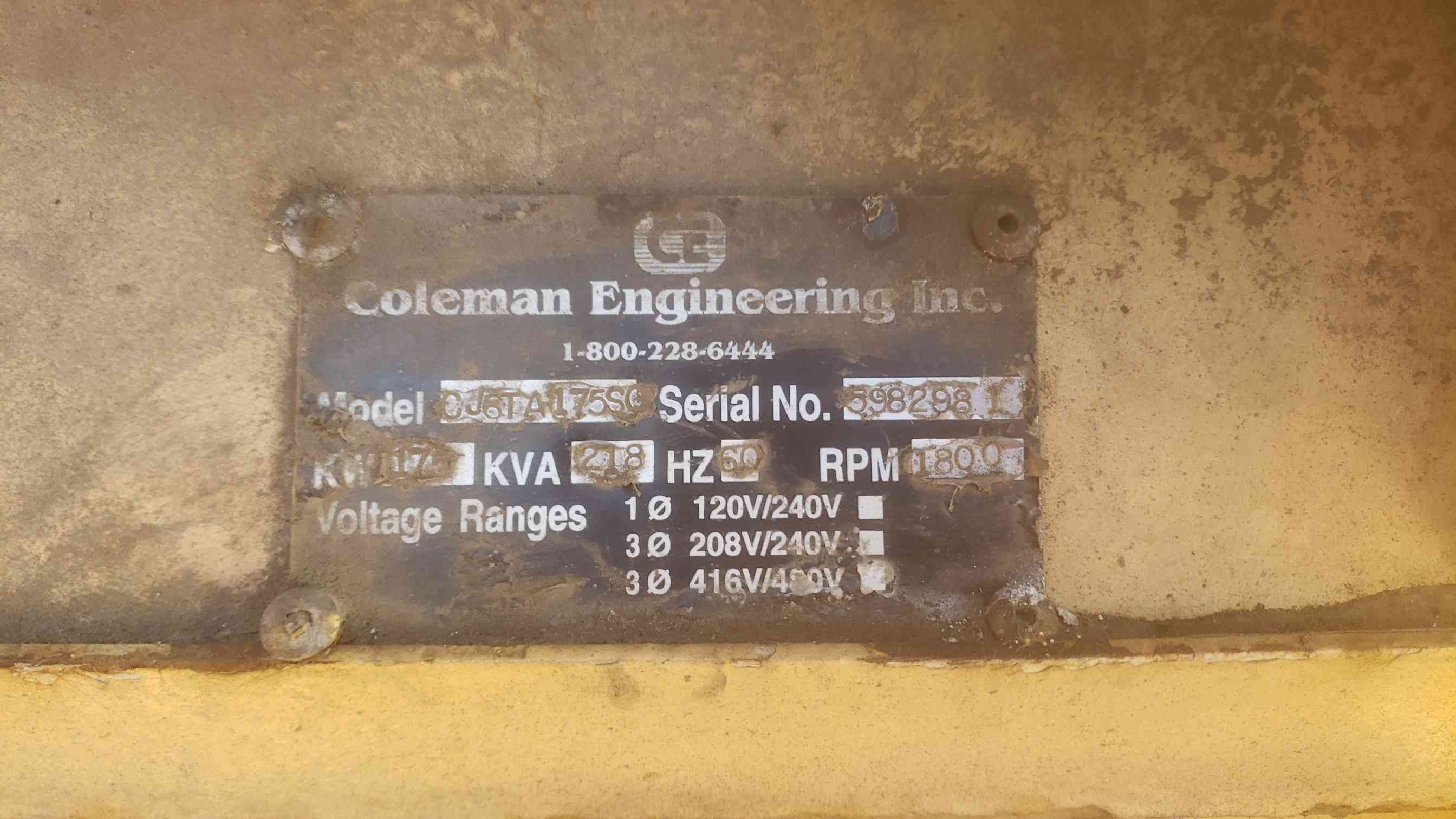 175 KW Coleman #SuperQuiet, diesel generator, John Deere 6081 engine, towable trailer, multi voltage - Image 10