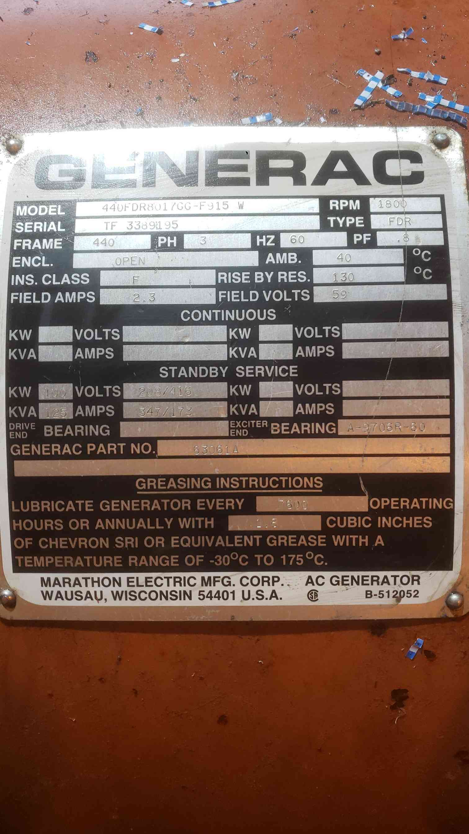 100 KW Generac #440FDR8017GG-F915, diesel generator, 277/480 Volts, 347/173 Amps, 3 Phase, 628.6 hours - Image 6