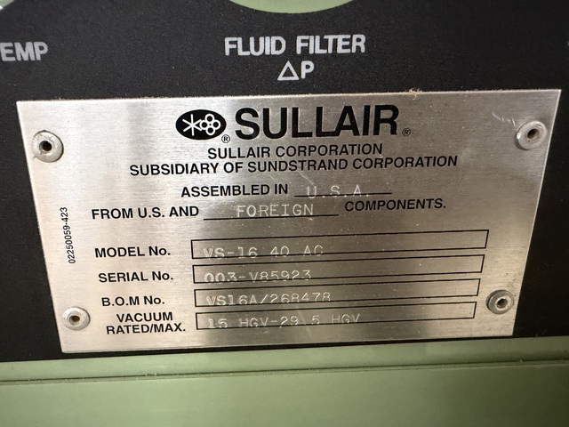 Sullair #VS16, Vacuum Pump, 40 HP, 10,000 hours - Image 5