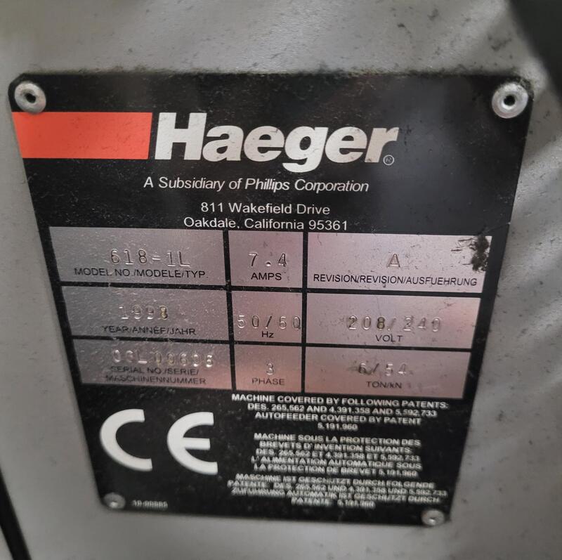 6 Ton, Haeger #618, insertion press, 8" stroke, 18" throat, M2-M12 fastener range, 3 Ph., S/N 06L00606, 1998 - Image 4