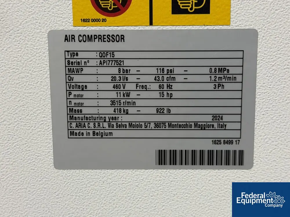 43 CFM, 116 psi, Quincy #Q0F15, air compressor, 15 HP, 460 V., air cooled, 2024 - Image 8