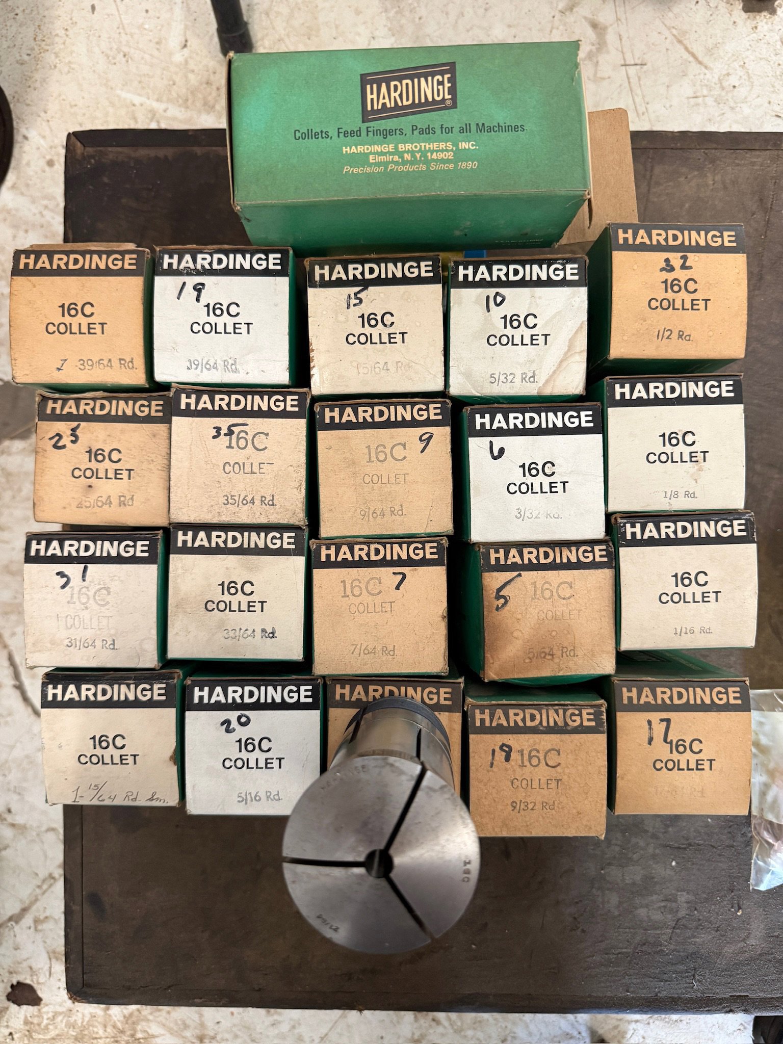Hardinge #16C, LOT of 21 Collets for Lathes and Milling Machines, 1.625" max. through-hole capacity, new old - Image 1