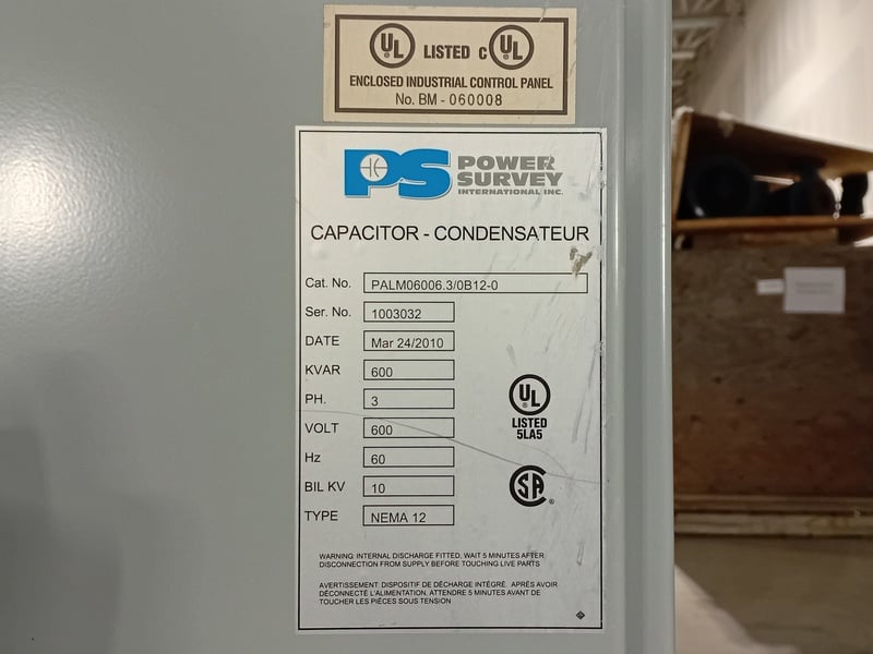 600 KVAR Power Survey #PALM06006.3/0B12-0, Power Factor Correction Capacitor Bank, NEMA 12 enclosure, 600 - Image 2