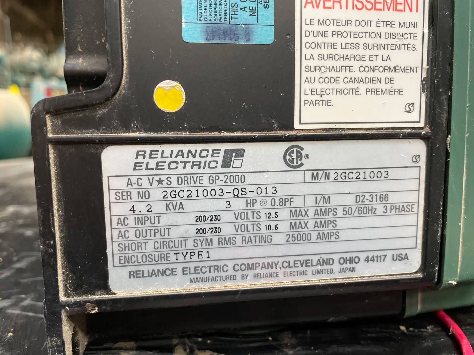 3 HP Reliance Electric #2GC21003, GP-2000 AC Variable Frequency Drive, 200/230 Volt, 12.5 amps, 50/60 Hz. - Image 10