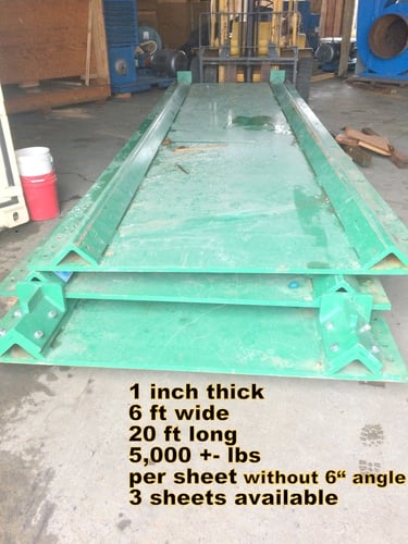 1" Steel Plate, 6' width x 20' L, 4,900 lb. per sheet, 6" x 6" x 1" attached angle iron, (3 available) - Image 1