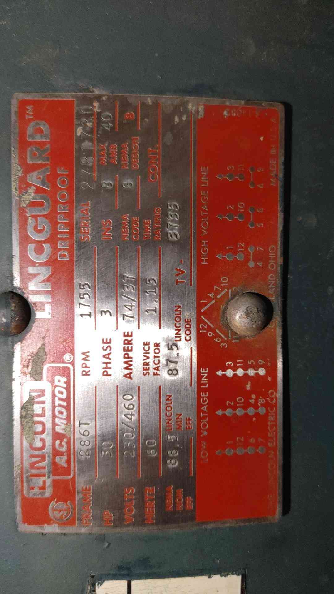 Weinman, split case centrifugal pump, Lincoln 30 HP motor, 230/460 V., 3 Phase, dual gauges - Image 7