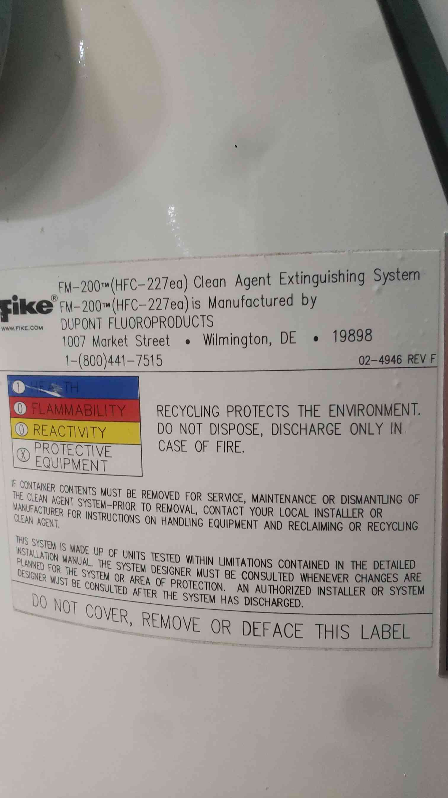 372 lbs. Fike, Fire Suppression System, HFC-227 FM-200 Agent - Image 3