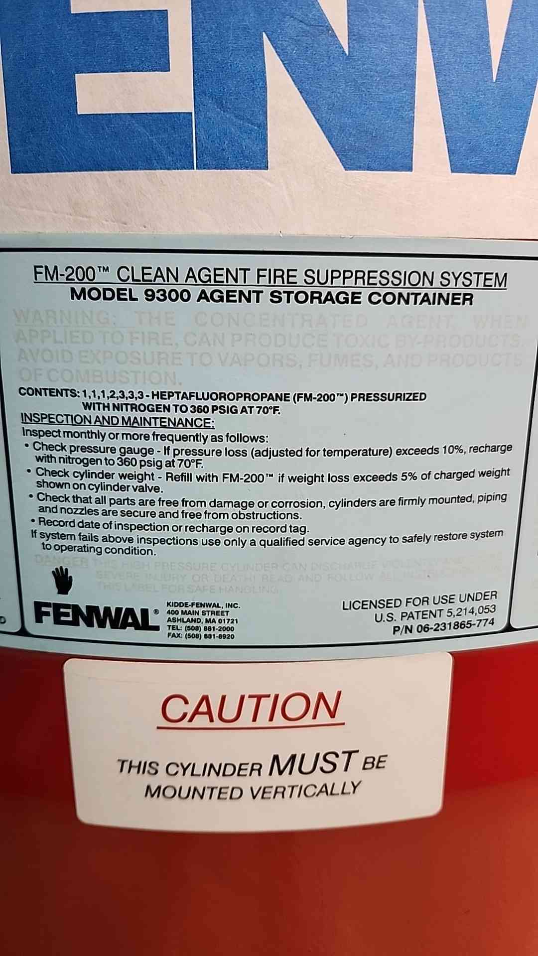 705 lbs. Fenwal, Fire Suppression System, FM-200 Agent, 356 lbs. agent - Image 3