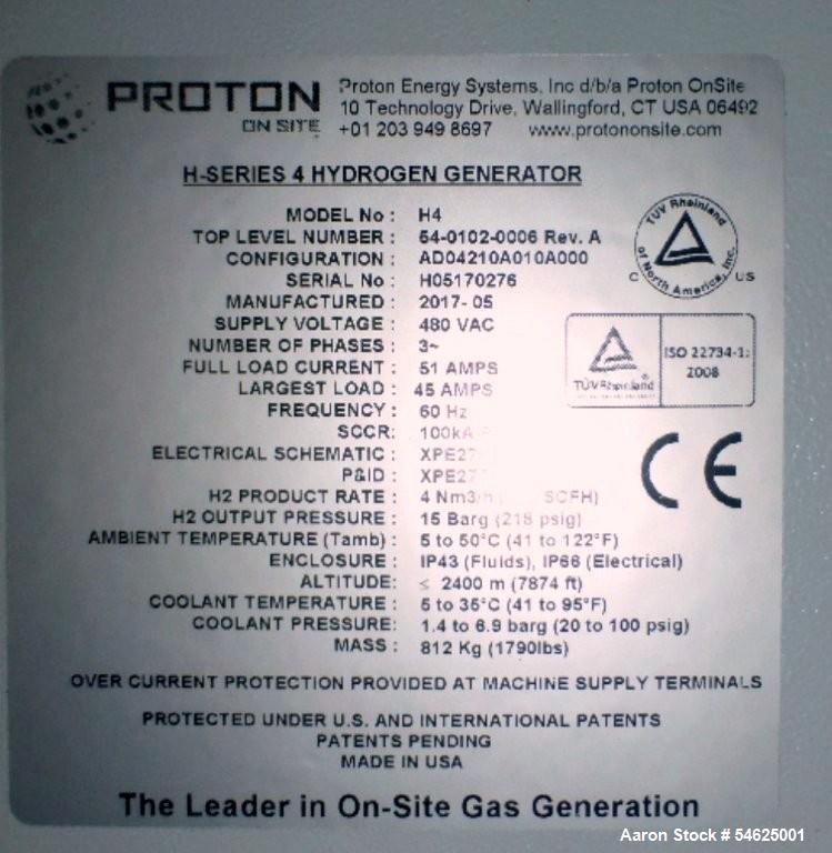141.3 CFH Proton Energy Systems #H4, Hydrogen Generator, 218 PSI. output, 3/60/480 V., 8,000 hours, 2017 - Image 6