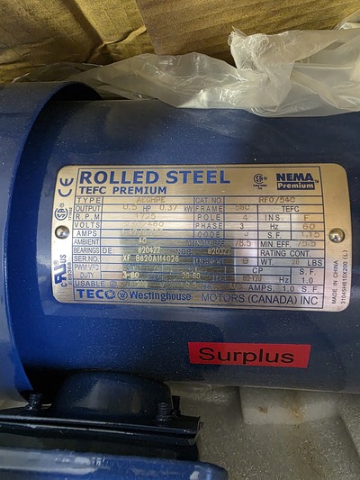 0.5 HP 1725 RPM Teco Westinghouse #AEGHPE, squirrel cage motor, 230/460-600 Volts, new - Image 5