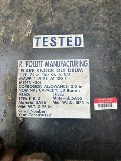 72" x 8' R. Pollitt Flare Knockout, 40 bbl, 15 psi, sour, 2003 - Image 7